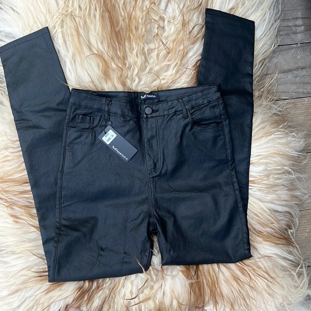 NWT coated woman’s denim high rise skinny jeans shiny and Y2K sz XL Apperloth A